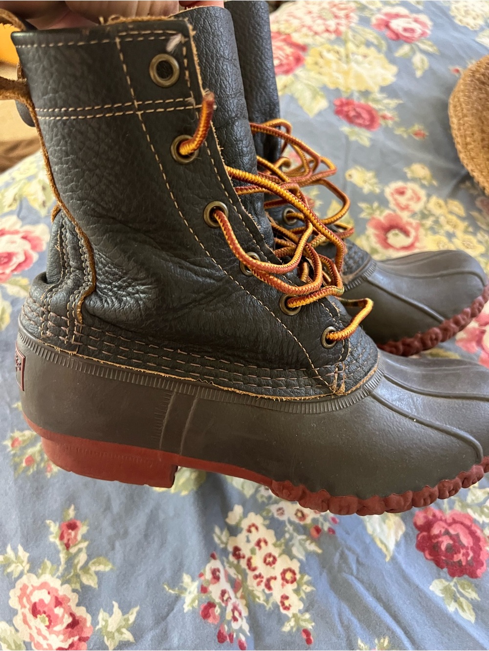 L.L. Bean Brown Leather Bean Boots with Red-Brown Soles made in USA